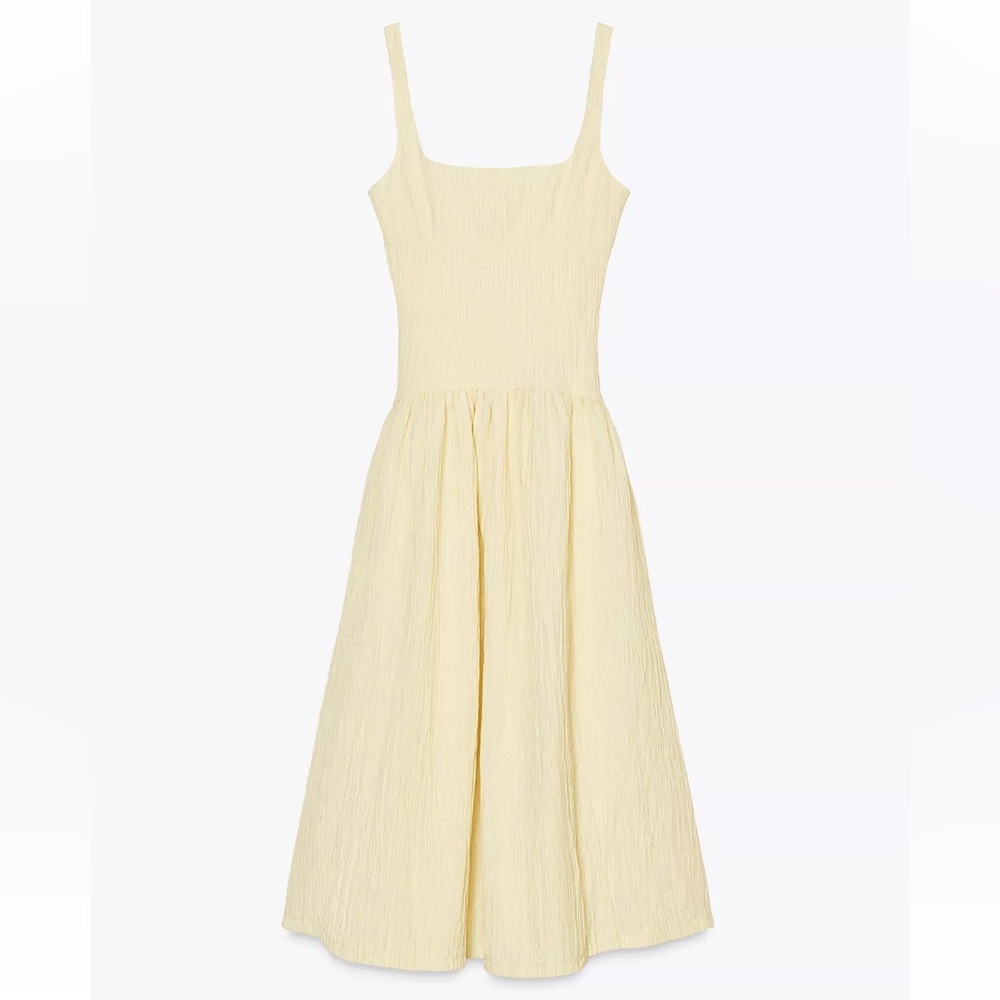 Zara NWT Textured Midi Dress in Yellow